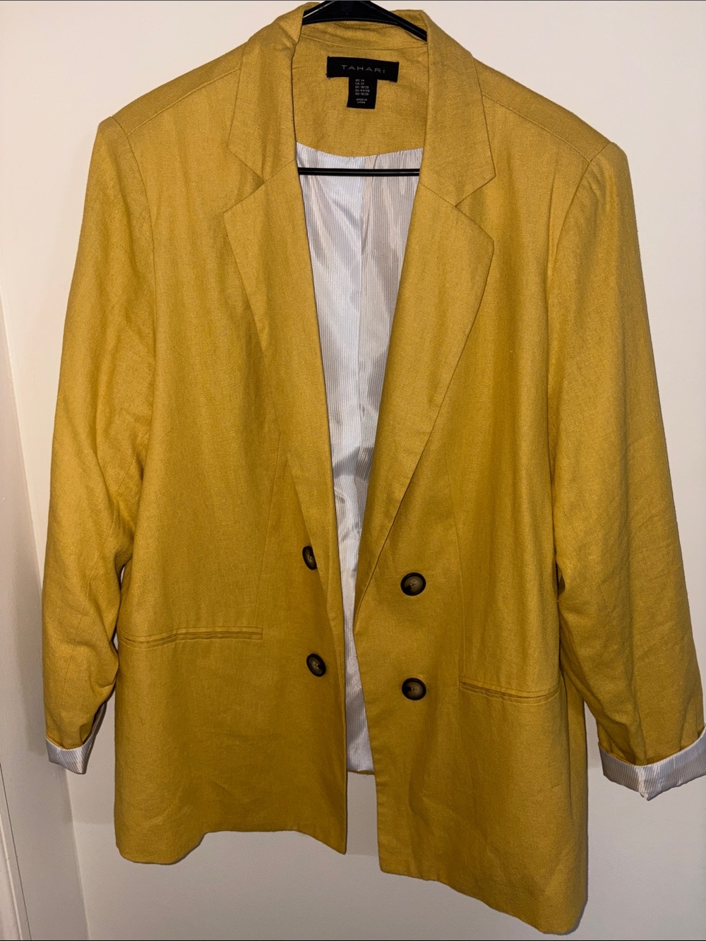 Tahari Women's Mustard Double-Breasted Blazer 1X